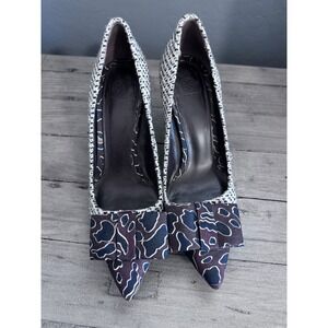 Tory Burch Cleo Tweed Silk Bow‎ Mix Media Heels Size 7.5